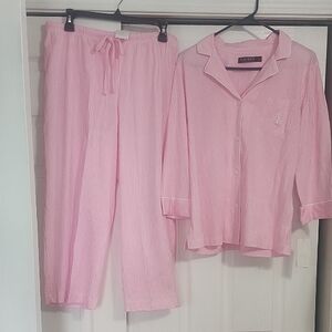 Lauren Ralph Lauren Pink Striped Pajama Set Brand New With Tags